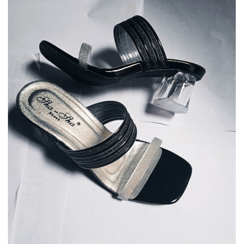 SANDAL HEELS HAK KACA WANITA KEKINIAN