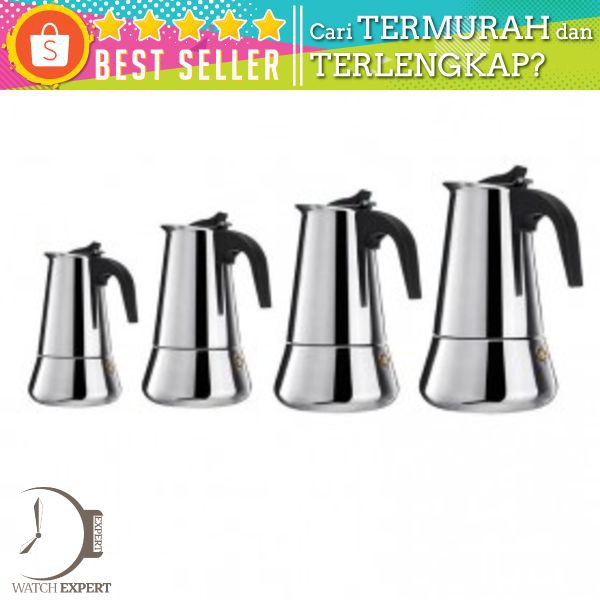 OneTwoCups Espresso Coffee Maker Moka Pot Teko Stovetop Filter 300ml 6 Cup - Z21 - Silver