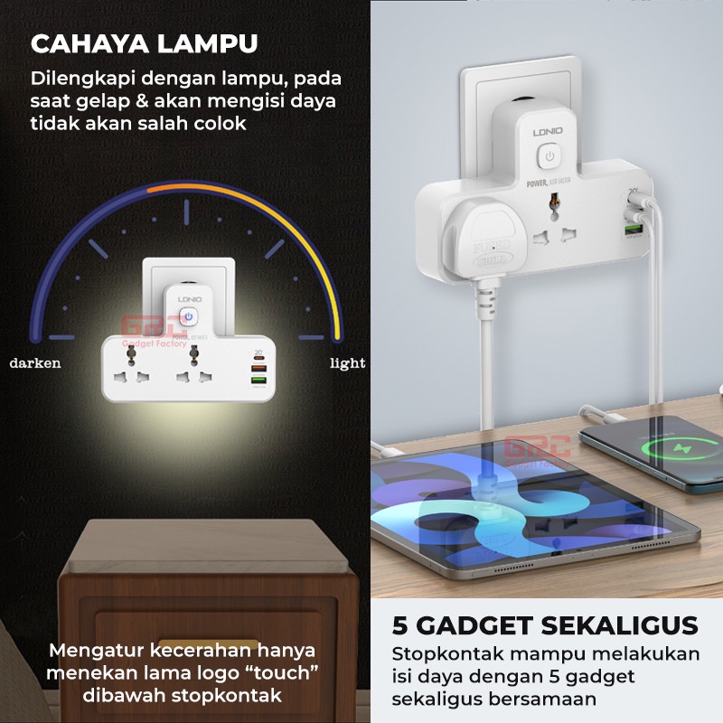 Stop Kontak 3 Port USB Type C PD Fast Charger 20W Power Socket Listrik