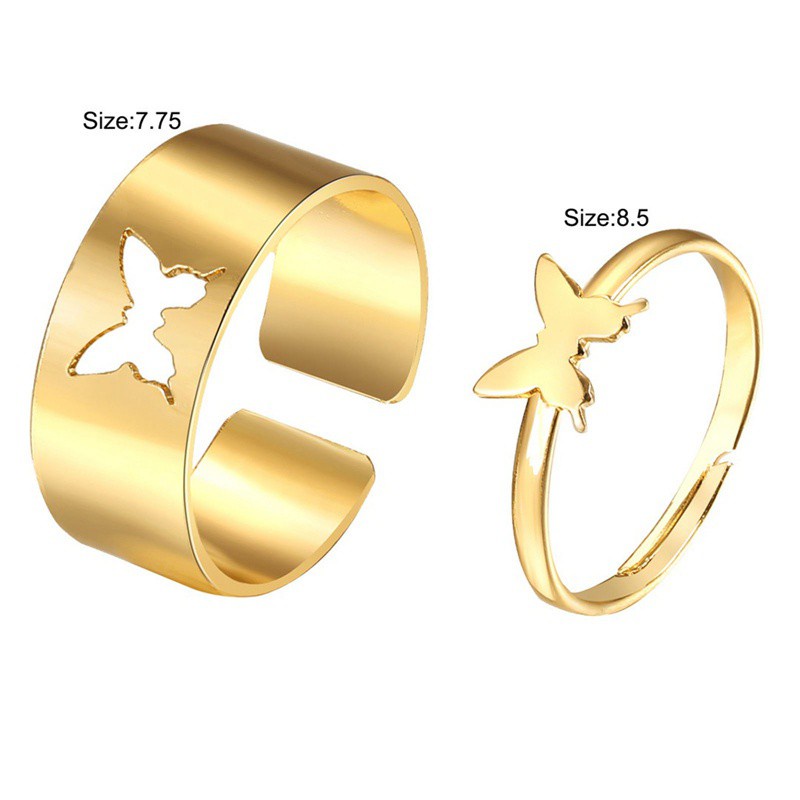 2pcs / Set Cincin Model Terbuka Adjustable Desain Butterfly Bahan Metal Warna Emas / Silver Untuk Unisex