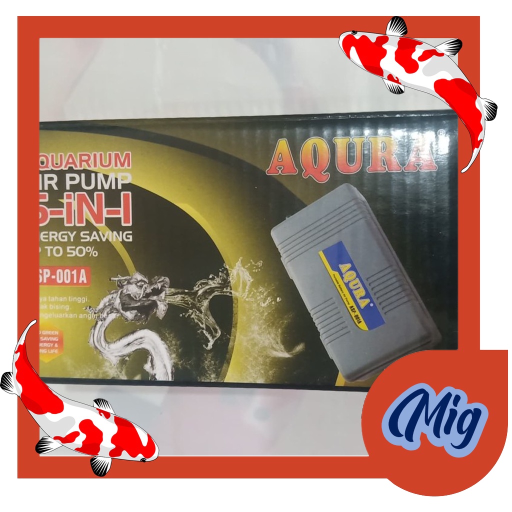 aquarium pompa udara battere AQURA ASP 001 A 5 IN 1 LOW WATT 1 out put