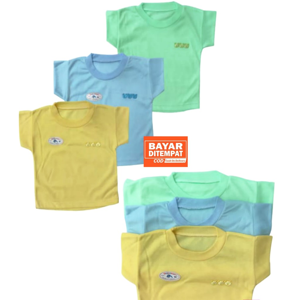 3 Pcs Oblong Lengan Pendek Dolphin - Baju Bayi - Oblong Atasan Bayi - Mix 3 Warna