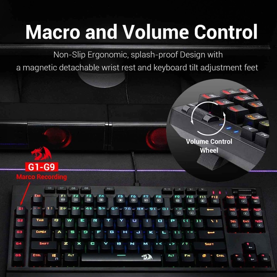 Redragon Keyboard Gaming Mechanical  TKL RGB BROADSWORD K588RGB