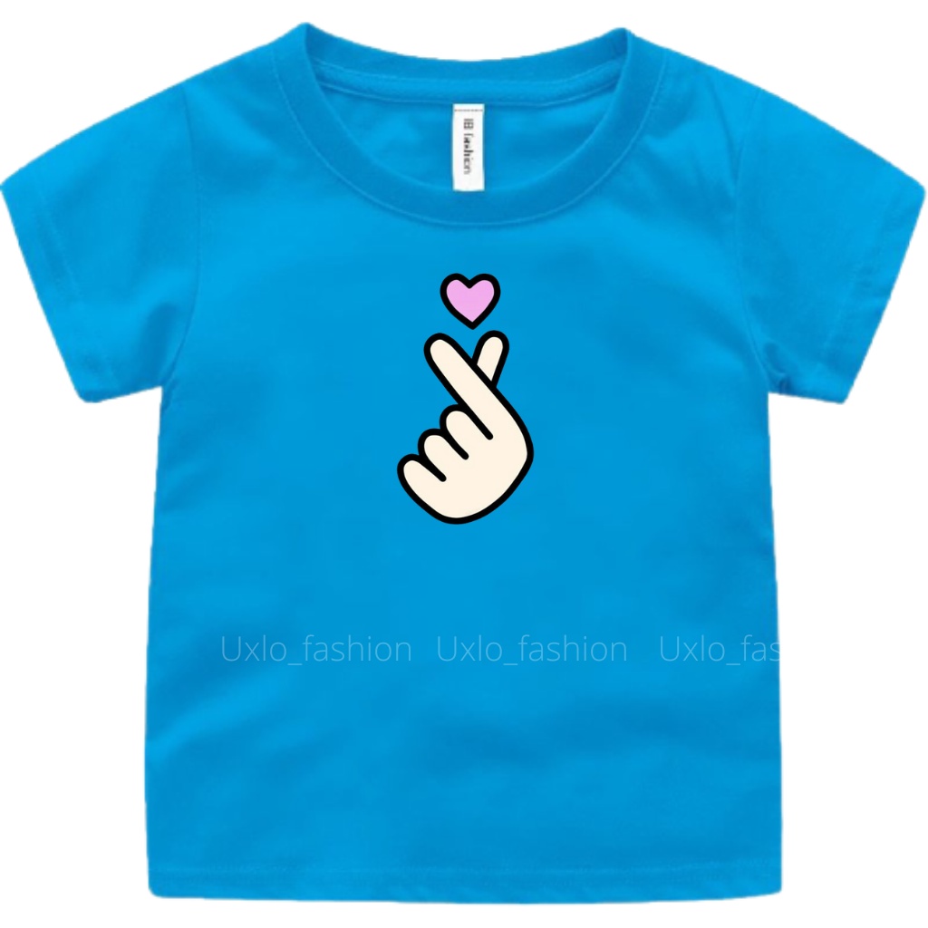 ATASAN BAJU KAOS ANAK PEREMPUAN DAN LAKI LAKI IDEAL USIA 2 3 4 5 6 7 8 9 TAHUN MOTIF SARANGHEO LOVE SIGN UKURAN S M L XL