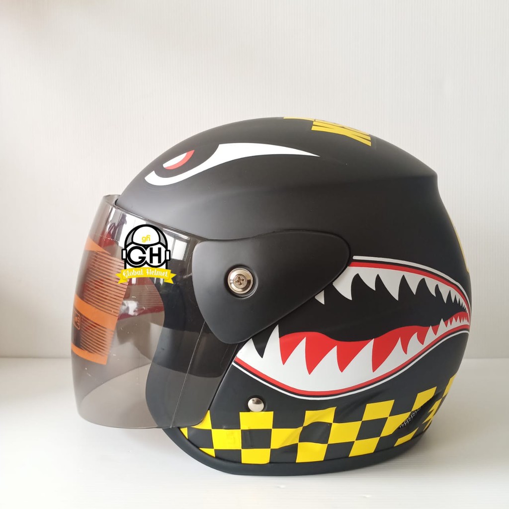 HELM EVOLUTION SHARK WARHAWK BLACK DOFF HALF FACE MODEL GM