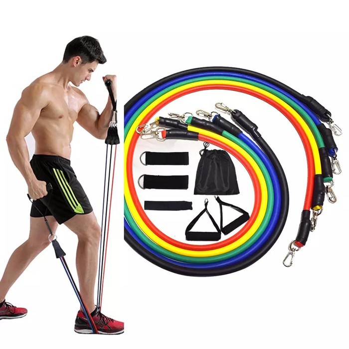 Power Resistance Band 11 Pcs Home Set Tali Tarik Karet Gym Yoga Fitness Alat Olahraga Chest Shoulder