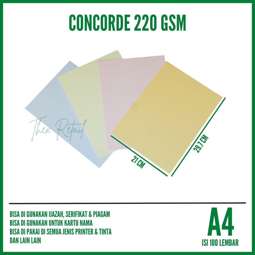 Kertas Concorde A4 220 gr isi 100 lembar / Kertas Concorde 220 gr / Kertas Sertifikat A4