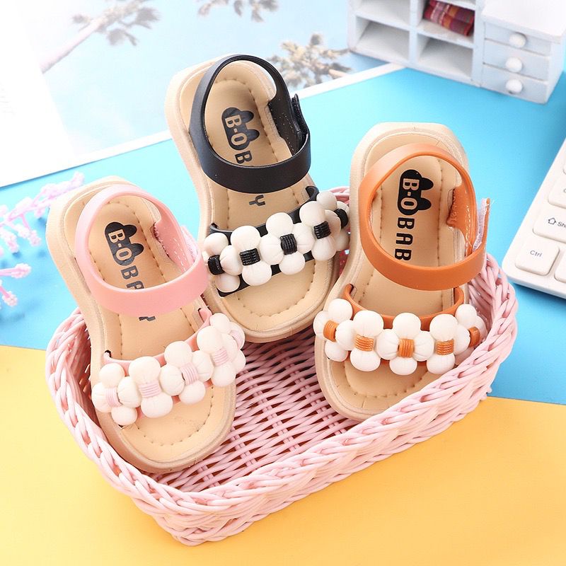 Sandal Sepatu anak Perempuan Motif Bunga pom pom Sandal Anak Perempuan Bahan Karet Model Lucu 1-5 Tahun Import