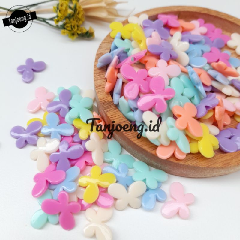 (50 pcs) Mote Manik Kupu Pipih Pastel Manik Kupu Kupu SuSu