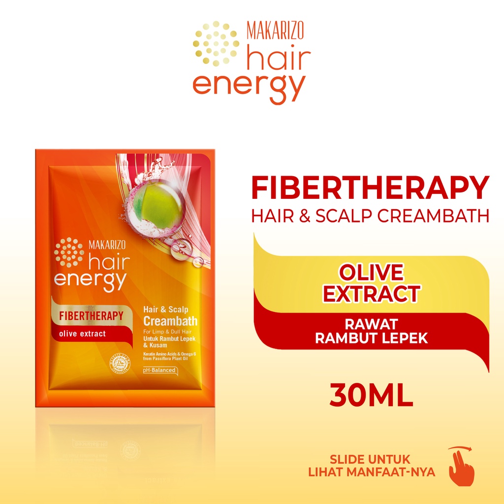 Makarizo Hair Energy Fibertherapy Hair & Scalp Creambath Olive 30 mL / Perawatan Rambut / Hijab