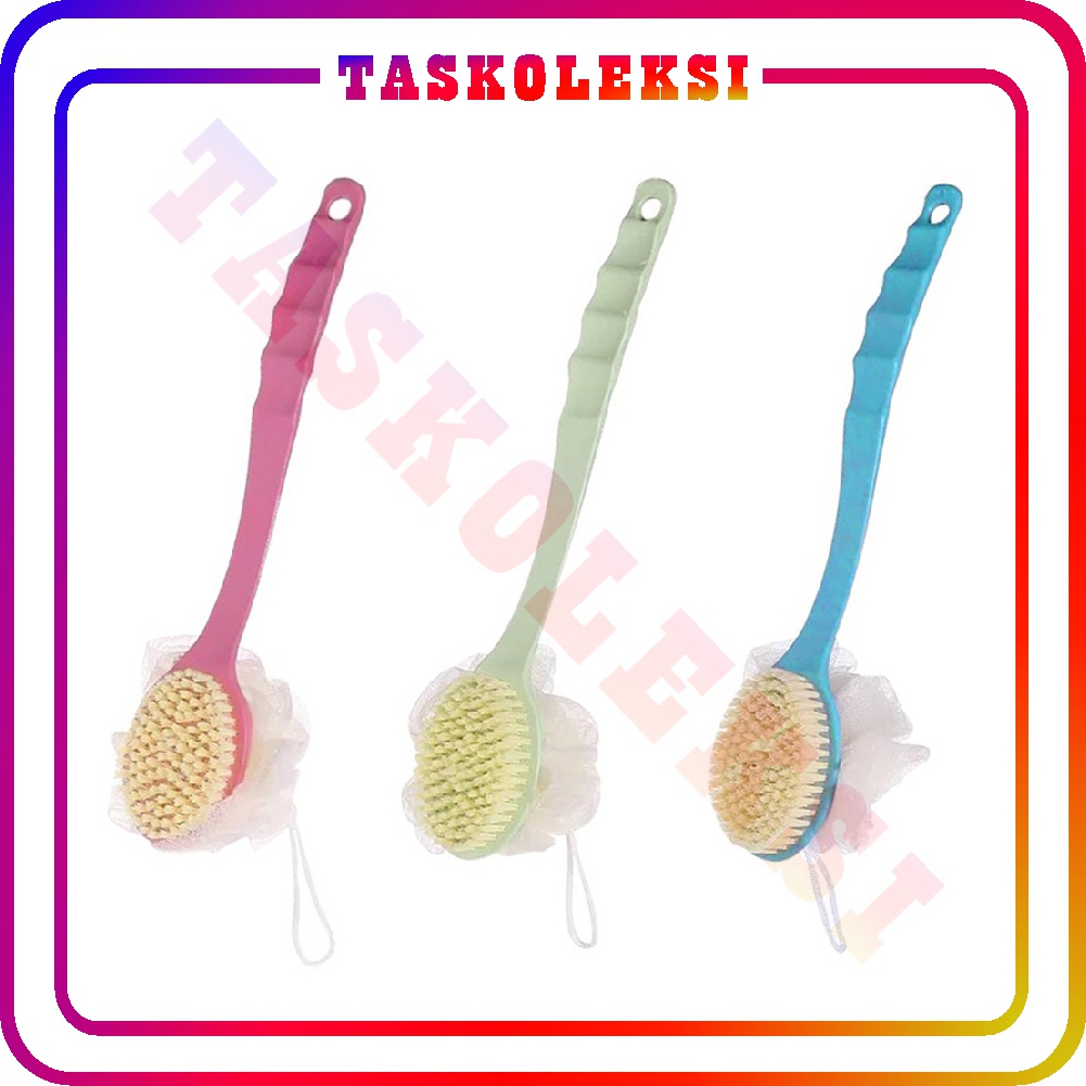 ☛TK☚ 2 in 1 Shower Puff + Sikat Gosok Punggung Gagang Panjang Spons Mandi 2 Sisi R657