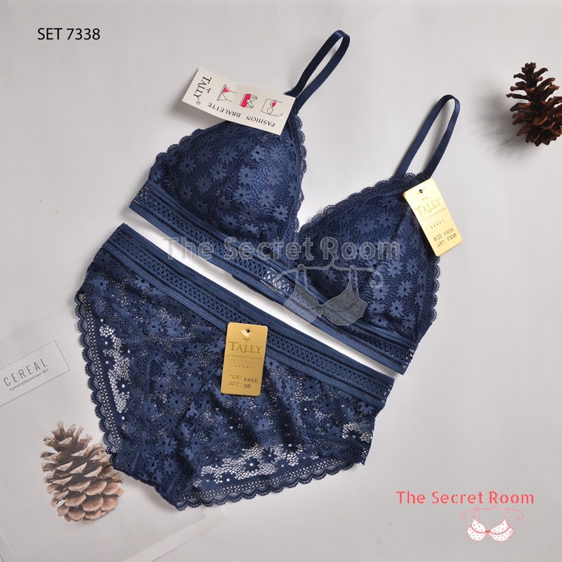 TALLY BRA BH CD SET KEMBEN BRALETTE RENDA 7338 I FREE SIZE I ADA KAIT I BUSA TIPIS I CUP B KECIL