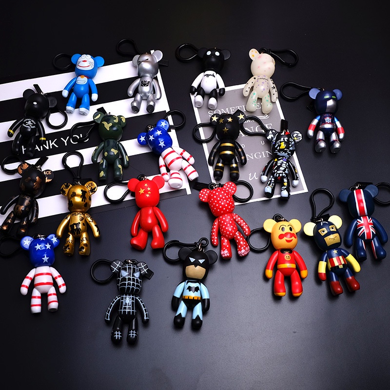 1pc Gantungan Kunci Bentuk Kartun Marvel Spiderman Avengers Bear Bahan Metal Untuk Tas / Handphone