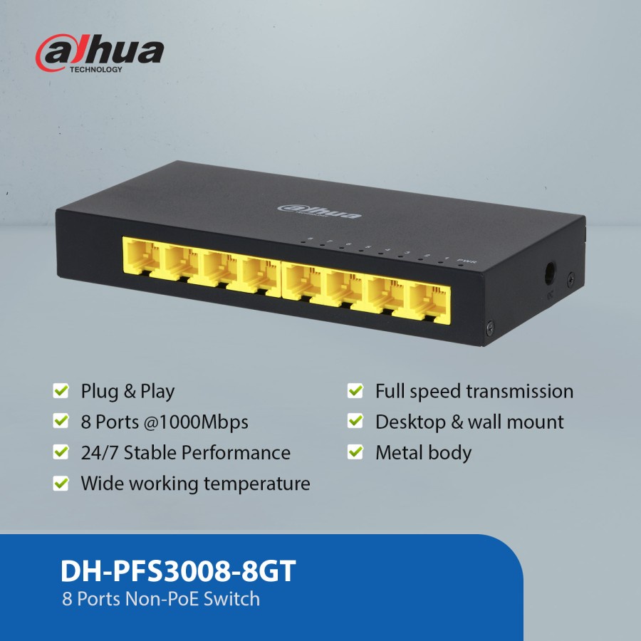 DESKTOP SWITCH GIGABIT 8 PORT DAHUA DH-PFS3008-8GT METAL