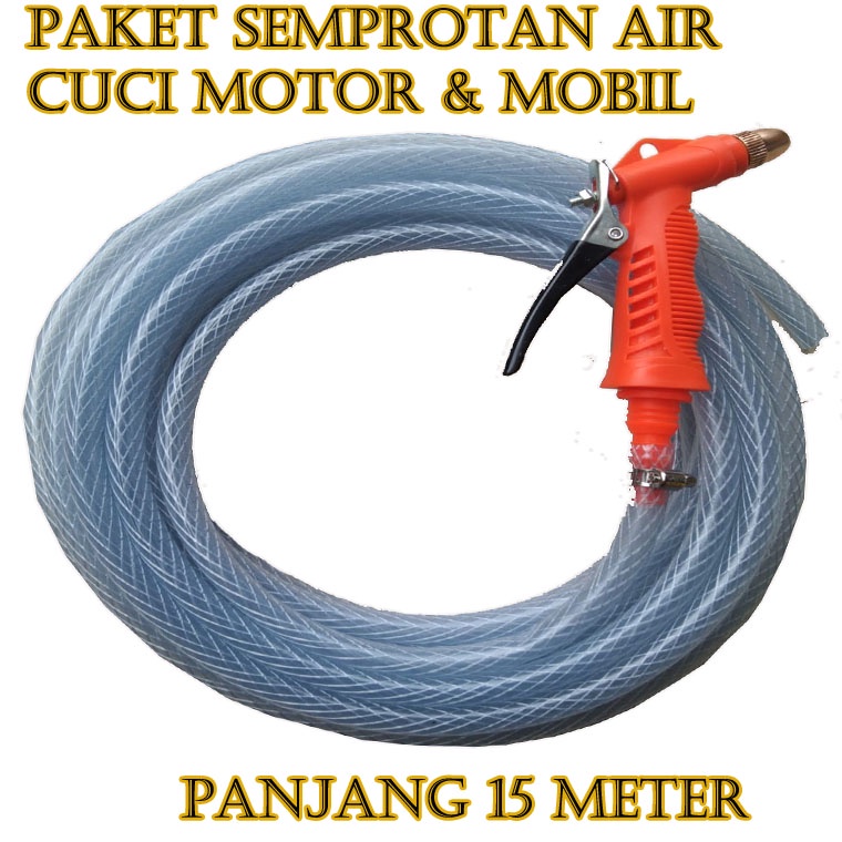 SELANG AIR BENANG BENING 1/2 + SEMPROTAN AIR HOSE NOZZLE 15 METER