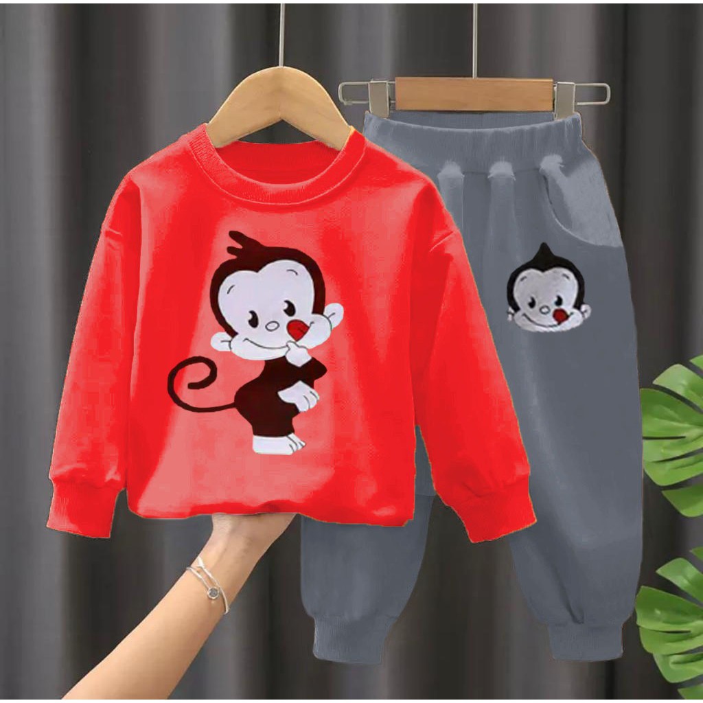 SETELAN SWEATER ANAK BAJU SWEATER ANAK SWEATER JOGGER ANAK MONKEY 1-5 TAHUN BAJU NAK LAKI LAKI B