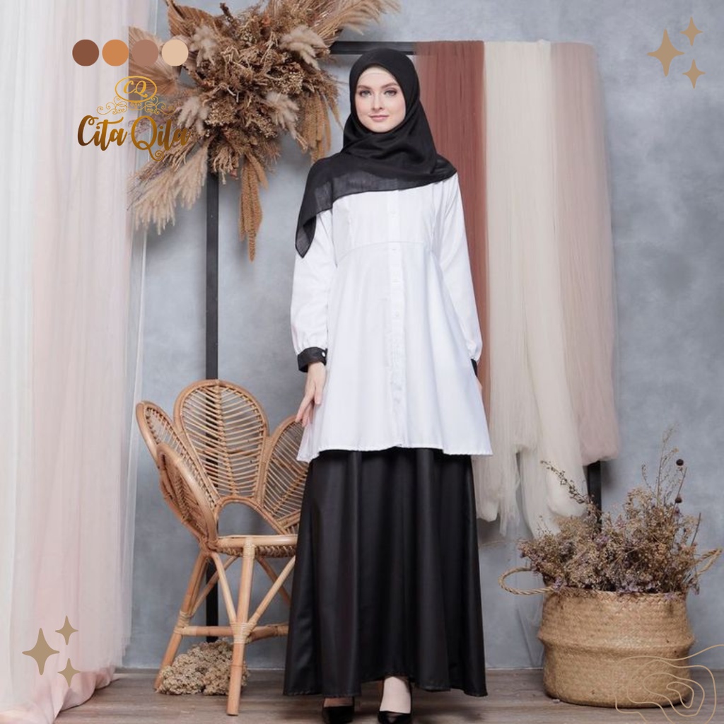 GAMIS MODEL SETELAN HITAM PUTIH BAHAN TOYOBO BISA ADA UKURAN JUMBO