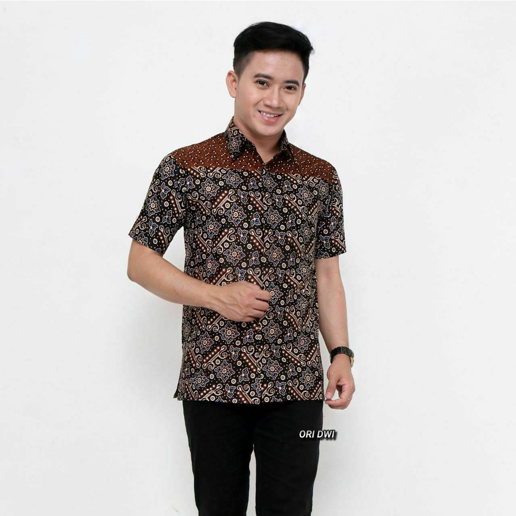 Temukan DISTRO Batik HRB026 Kenongo Kemeja Tosca pende Pekalongan Padi M L Xl Sogan