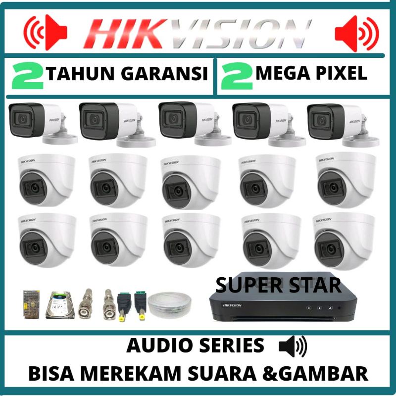 PAKET CCTV HIKVISION 2MP 16 CHANNEL 15 KAMERA AUDIO SERIES BISA MEREKAM SUARA DAN VIDEO