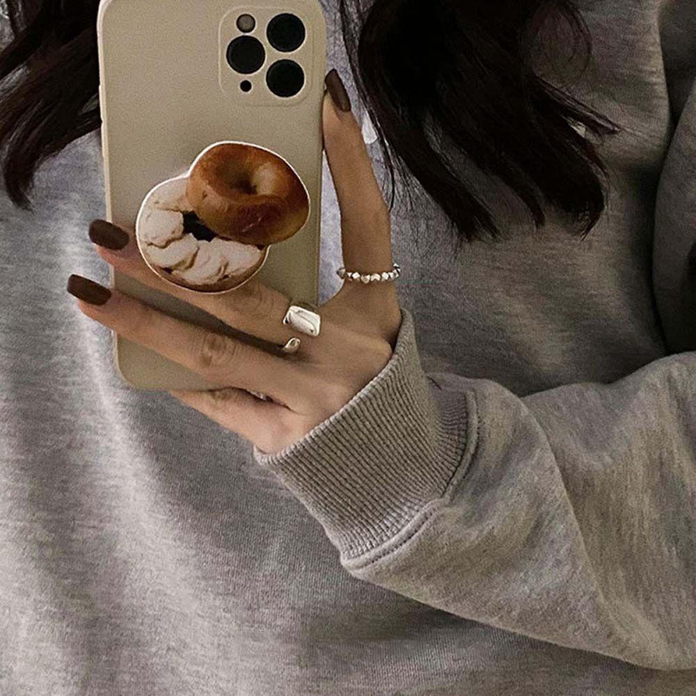 Mxbeauty Wanita Terbuka Cincin Trendi Sederhana Untuk Perempuan Manik-Manik Persegi Retro Hip Hop Jari Perhiasan