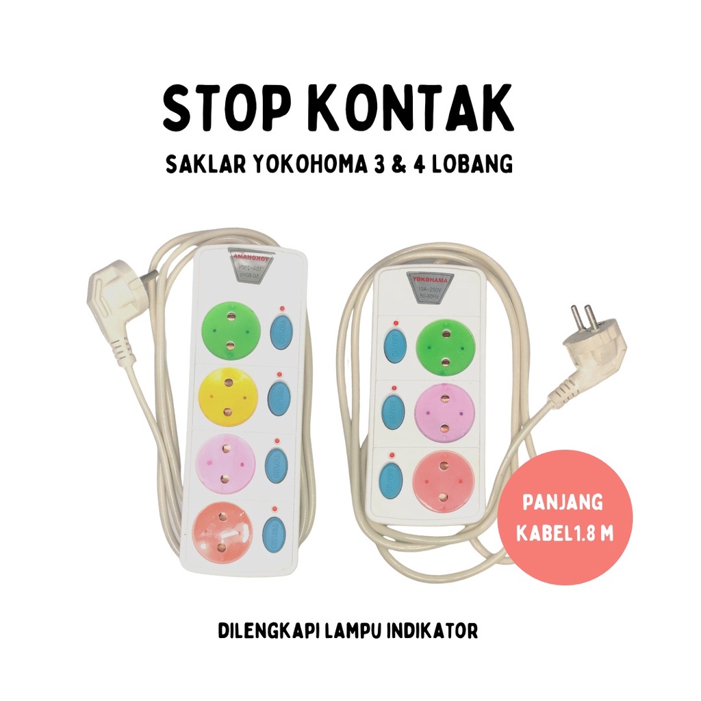 Sunfree Yokohama Stop Kontak Saklar Switch 1.8M 3 Lubang 4 lubang SNI