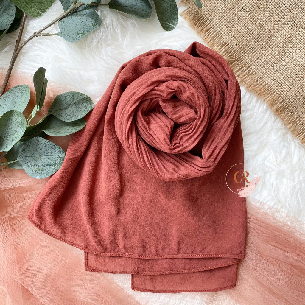 [𝐂𝐫𝐨𝐜𝐮𝐬] (180 * 60cm) Pashmina Plisket Ceruty Baby Doll / Pasmina Pleated Hijab Kerudung-Shawl Full- TERACOTA