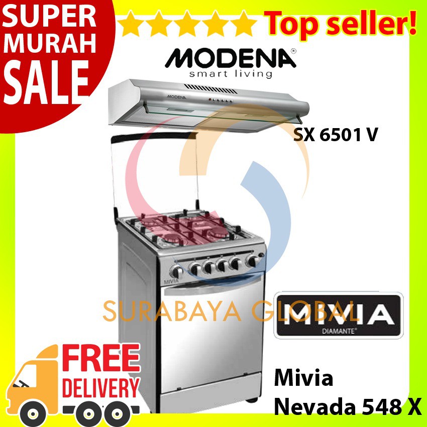 Diamante Kompor Gas Freestanding Mivia Nevada 548 X Garansi Resmi Slim Cooker Hood Modena Sx 6501 V
