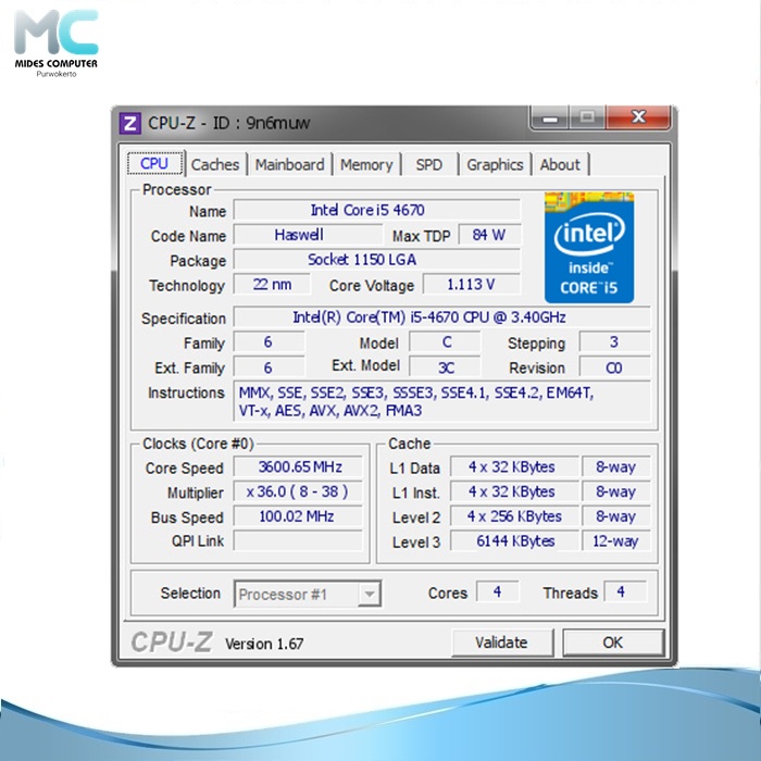 Processor Intel Core i5 Socket 1150 core i5 4670