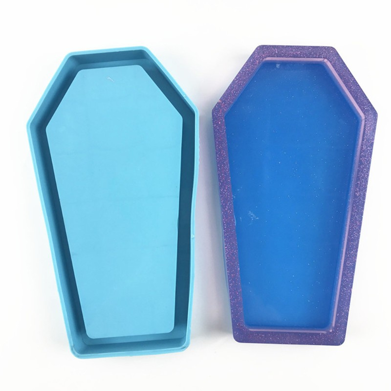 Glitter Halloween Coffin Storage Box Epoxy Resin Mold Tray Serving Plate Board Silicone Mould DIY Crafts Jewelry Holder Decorations Casting Tools