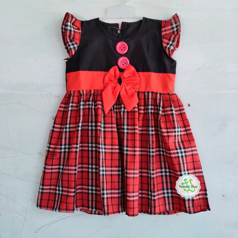 Dress anak 1 2 2,5 tahun gaun anak harian baju anak cewek perempuan kotak ( dress Kotak tartan )