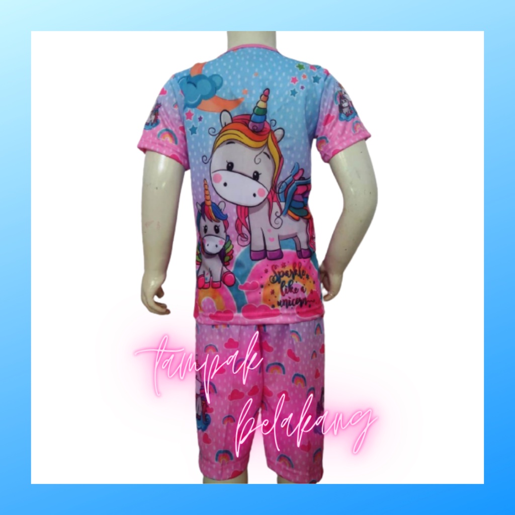 setelan anak perempuan kaos atasan unicorn STA9W fashion suit apparel outfit girl casual baju celana stelan tidur pakaian karakter piyama babydoll