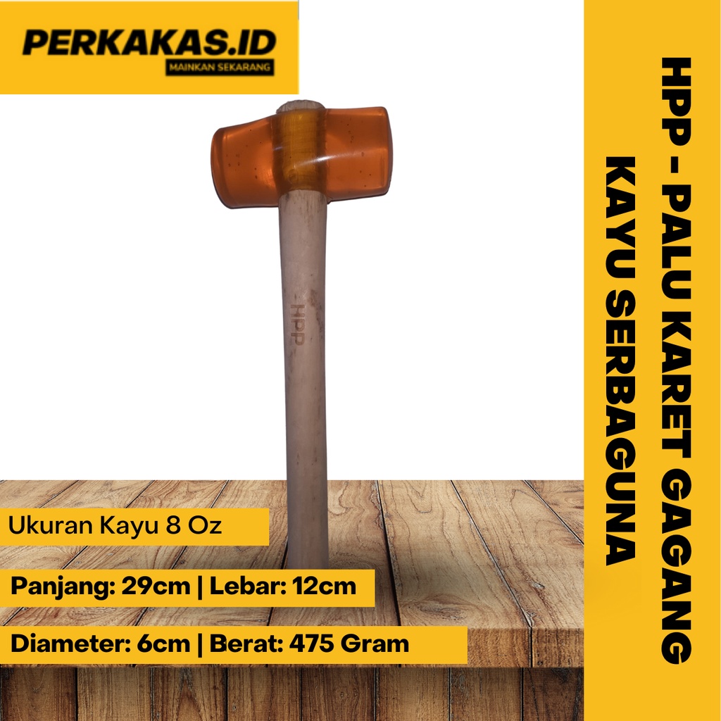 Palu Karet Keramik Pahat 8oz Gagang Kayu HPP