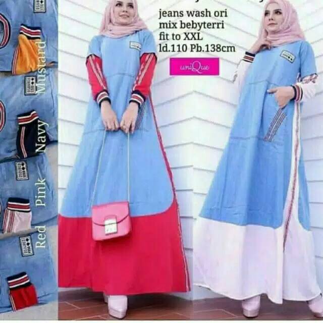 maxy jeans marun - gamis jeans denim
