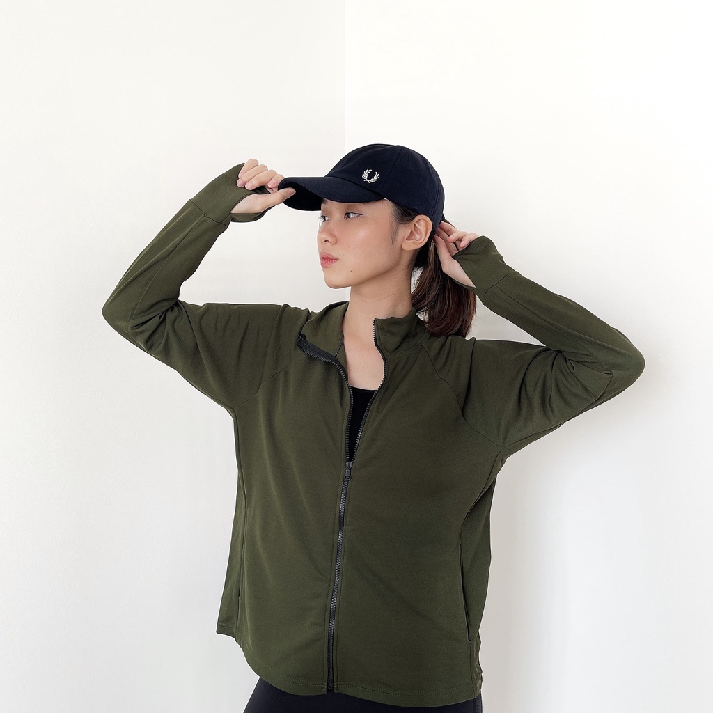 DONSON Sportswear Jacket Sporty Wanita Tangan Kimono Extra Fine Polyester Warna Army Ukuran Standar dan Jumbo