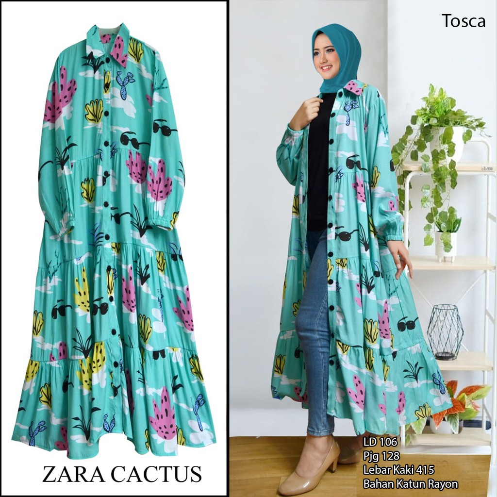 Arnis Zara Cactus Outer Bahan Rayon Premium Luaran Panjang Kardigan Busui Wudhu Friendly Maxi Dress