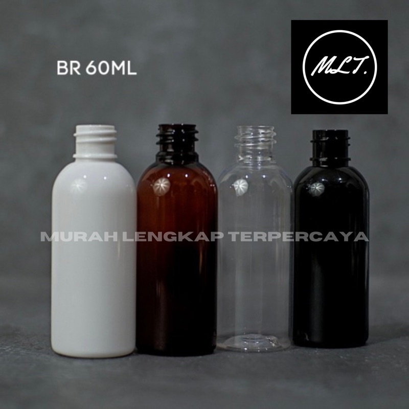 BOTOL BR 60ML BENING PUTIH HITAM AMBER COKLAT NECK 18 WHITE BLACK CLEAR 60 ML PET BOTOL SAJA BOTOL AJA