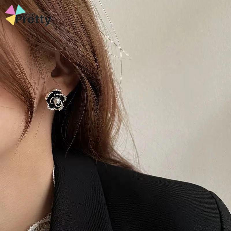 Anting Stud Silver Needle Bentuk Bunga Camellia Gaya Vintage - PD