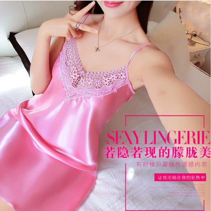 Miss H ~ 154 Dress Lingerie Seksi Wanita Bahan Licin Baju Tidur Tanpa Lengan