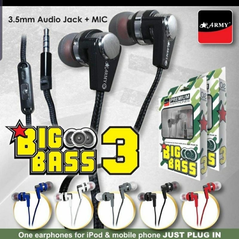 Headset Handsfree Army Big Bass Hansfree Earphone Army BigBass Original