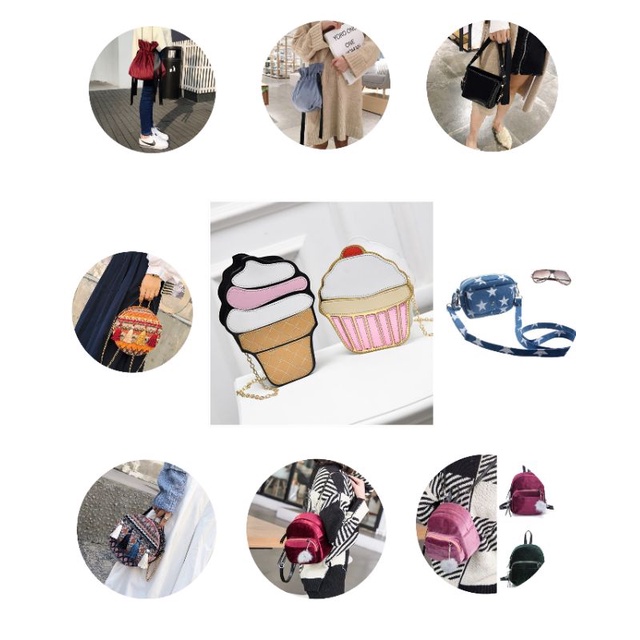 READY Tas Serut Beludru Velvet Bag / Ice Cream Muffin Bag Cake / Mini Ransel Backpack Bludru Star La