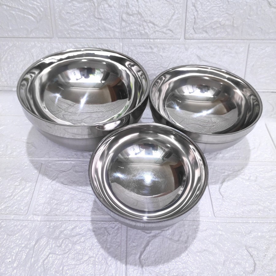 Mangkok Korea Stainless Steel Double Wall Bowl 12 14 16 cm Tahan Panas