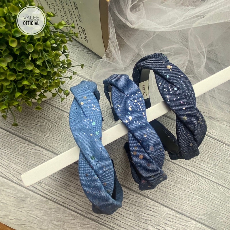 BANDO PREMIUM KEPANG DENIM BANDANA KOREA WANITA KEPANG MOTIF JEANS DENIM