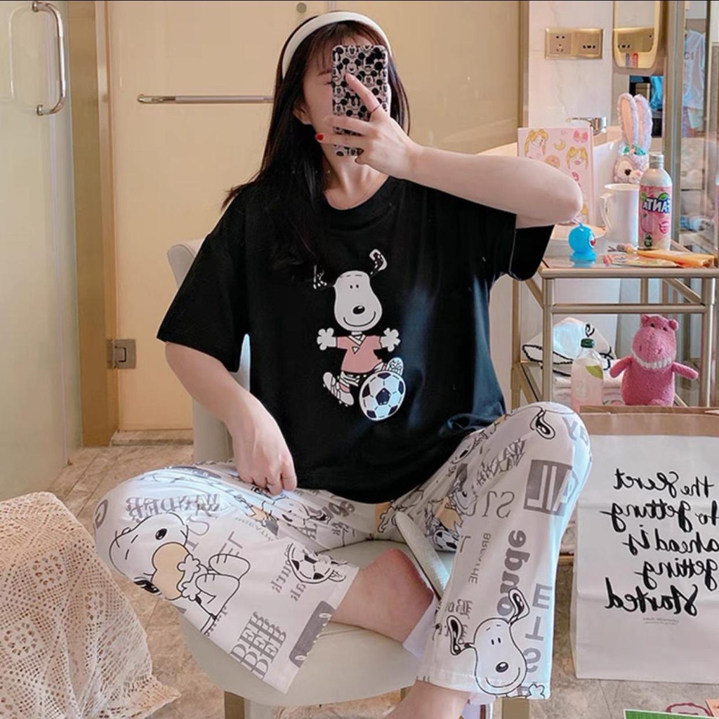Baju Tidur Piyama Set/Piyama Wanita Import/Baju Piyama Motif Kartun/Woman Sleep Wear-3