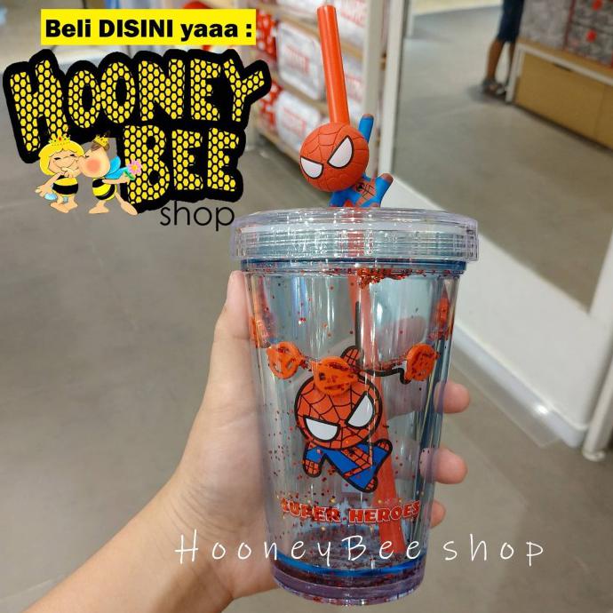 Cantik Miniso - 3In1 Gelas Tumbler Marvel X Miniso Botol Minum Free Sedotan - Spiderman Hot Sale