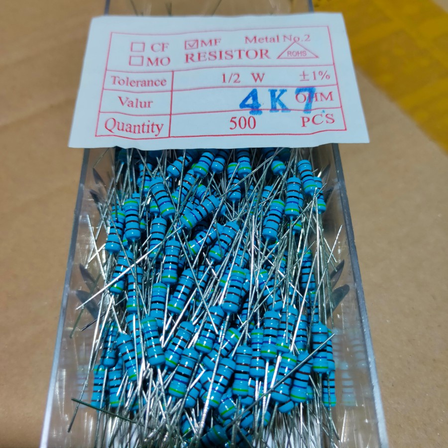 Resistor 4K7 Ohm 1/2 Watt setengah Watt Karbon 5% per 10pcs
