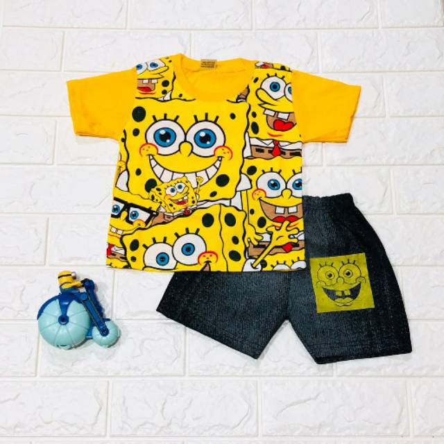 SETELAN BAJU  ANAK  LAKI  LAKI  USIA  1  5 TAHUN  GAMBAR  SPONGBOB 