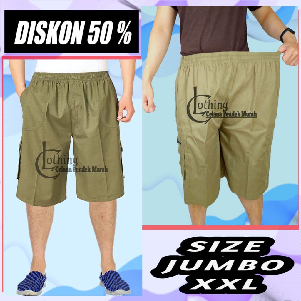 Cargo Pendek Short Pants Pria Dewasa Santai Jumbo Cowok Kargo Harian Bawah Lutut Laki Laki Big Size 