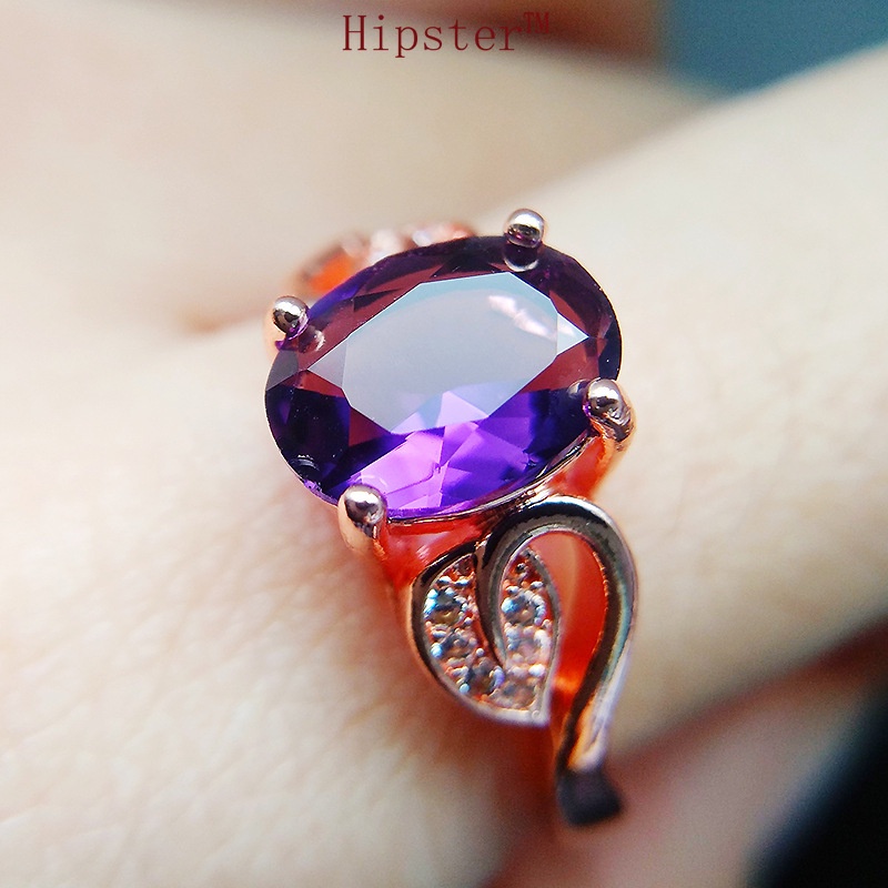 Hot Sale Exquisite Elegant Amethyst Leaf Shape Full Diamond Ring