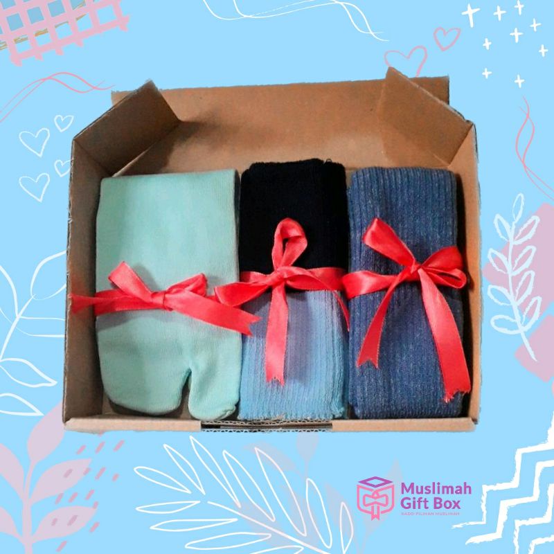 KADO WANITA GIFT BOX ISI KAOS KAKI HANDSOCK CIPUT RAJUT MUSLIMAH HAMPERS PAKET HEMAT
