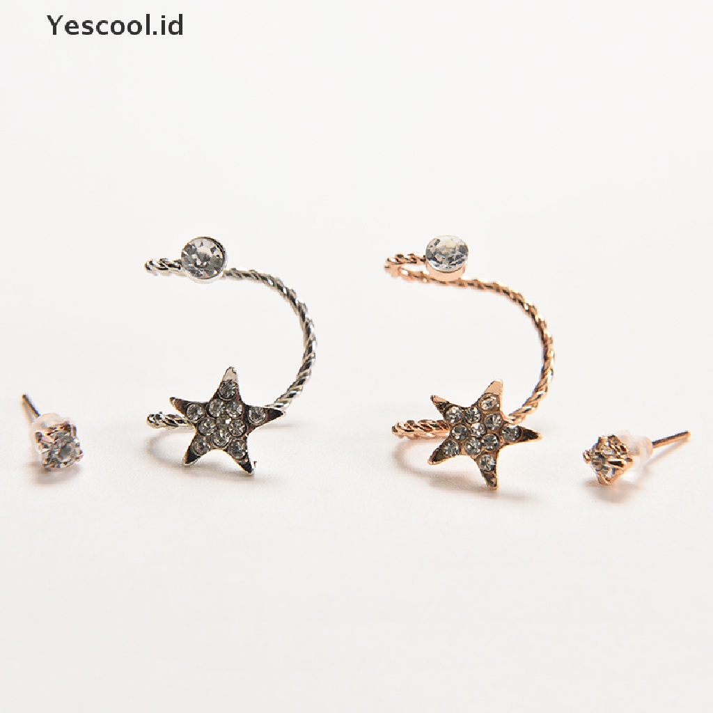 Anting Stud Kristal Sparkling Bentuk Pentagram Untuk Wanita